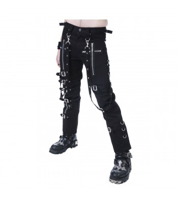 Men Gothic Pant Black Buckles Chains Straps Pant Trousers Goth Punk Cyber Pants
